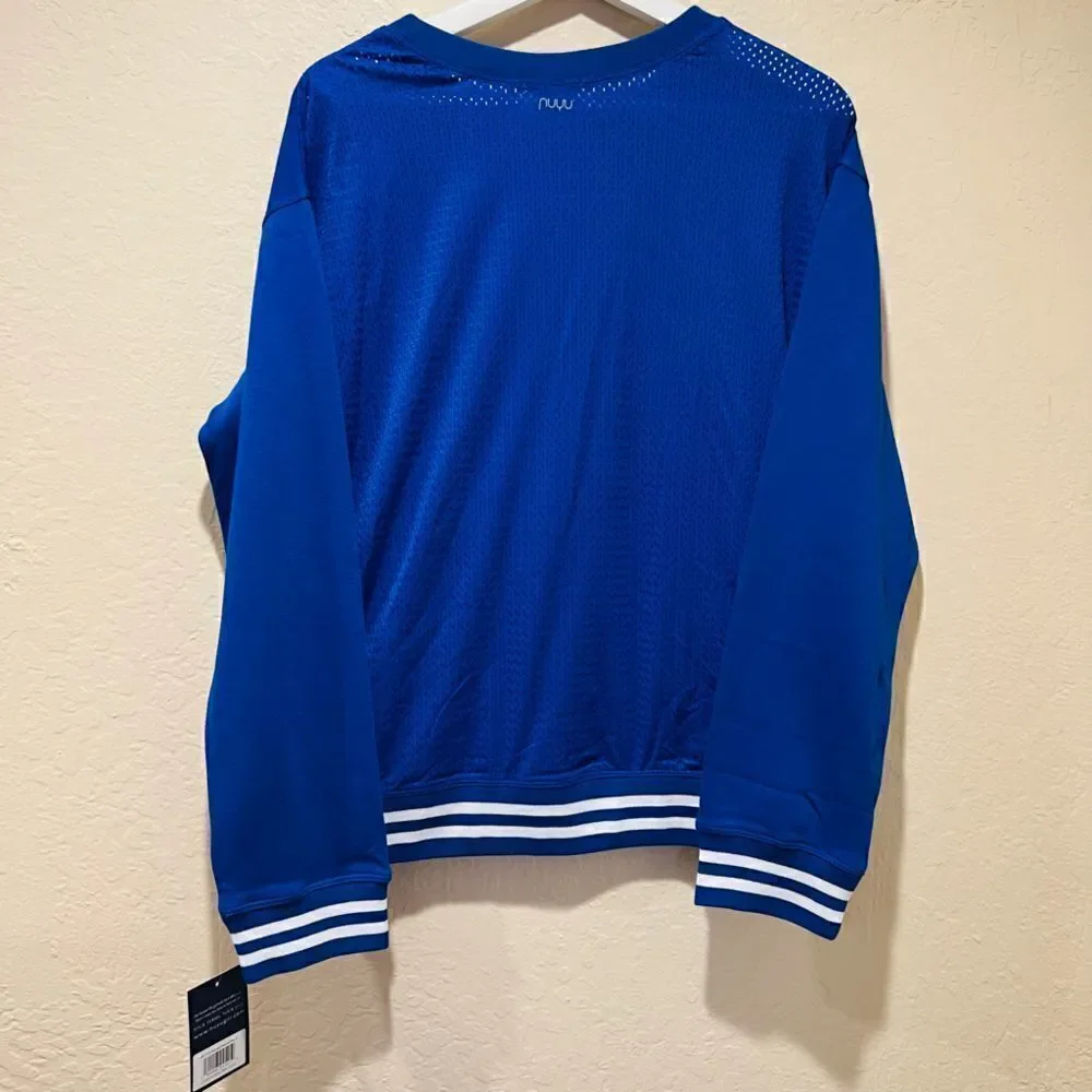 Hybrid Blue White Striped Crewneck mesh sweater Sm